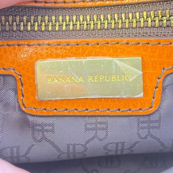 Vintage Banana Republic Orange Lizard Print Leather Baguette Clutch With Gold Ha - Picture 3 of 12